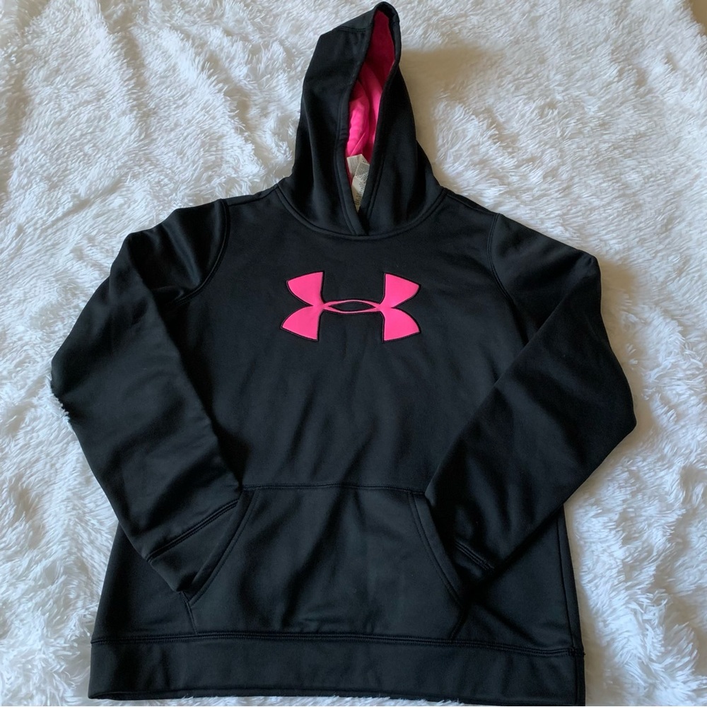 Black and Pink Under Armour hoodie Size YXL